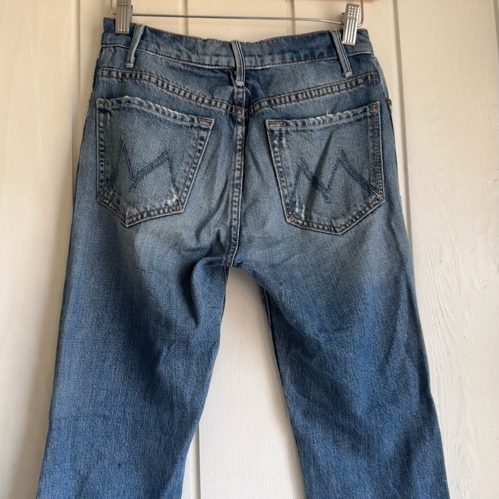 MOTHER Distressed Blue Cropped Flare Jeans - Picture 4 of 8
